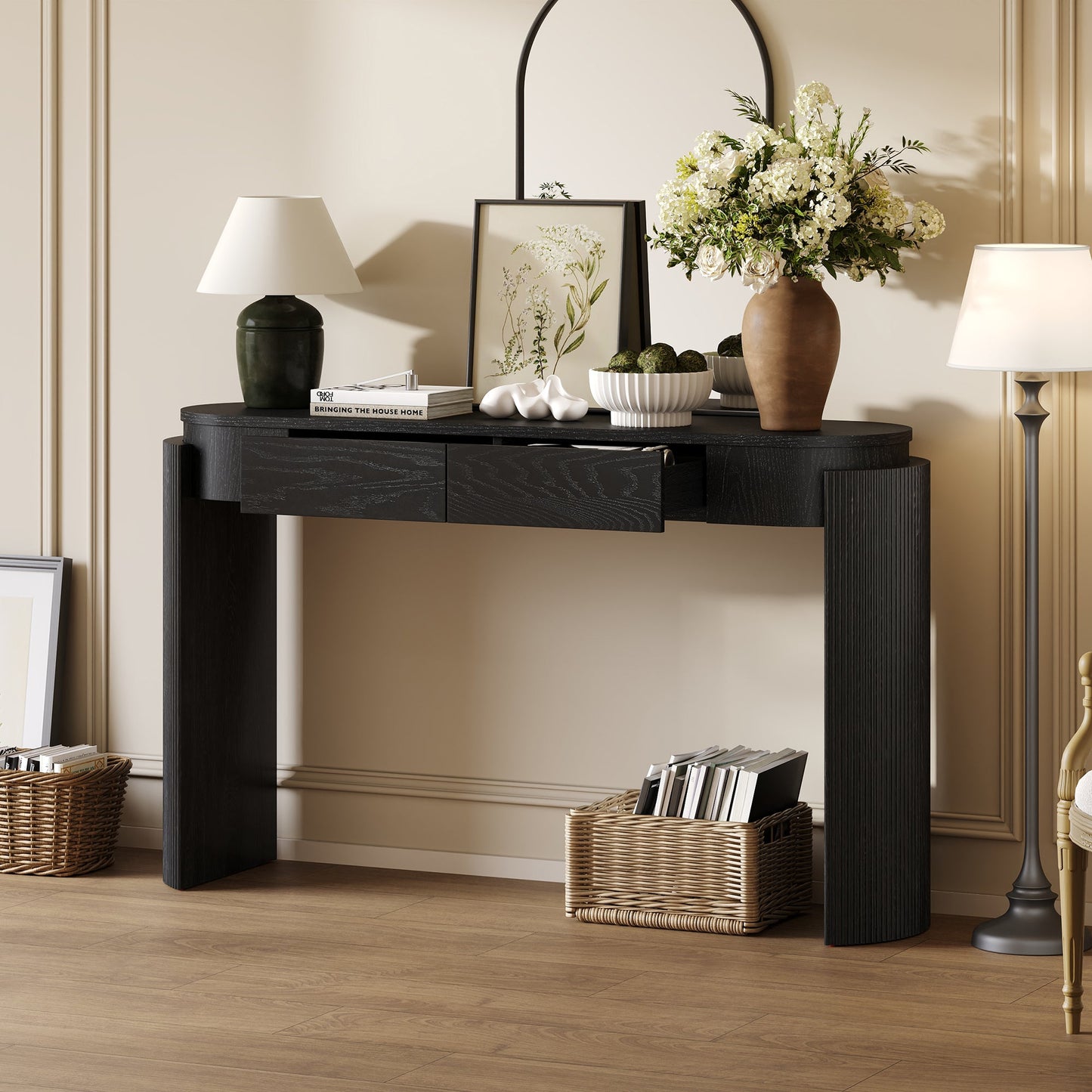 Modern Black Entryway Console Table with 2 Storage Drawers - 1st Choice Furniture Direct