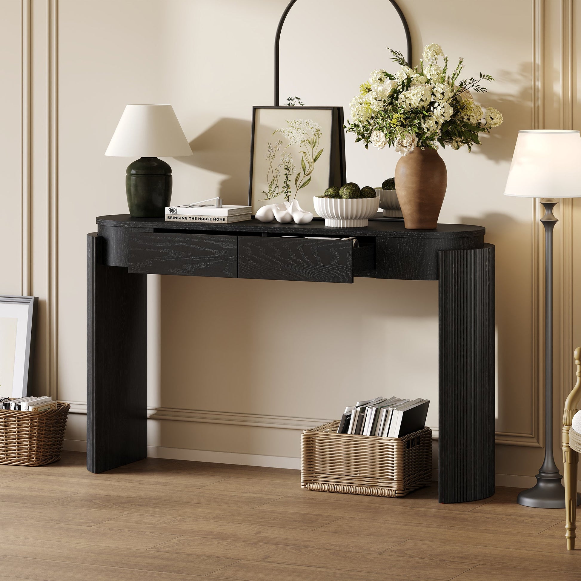 Modern Black Entryway Console Table with 2 Storage Drawers - 1st Choice Furniture Direct