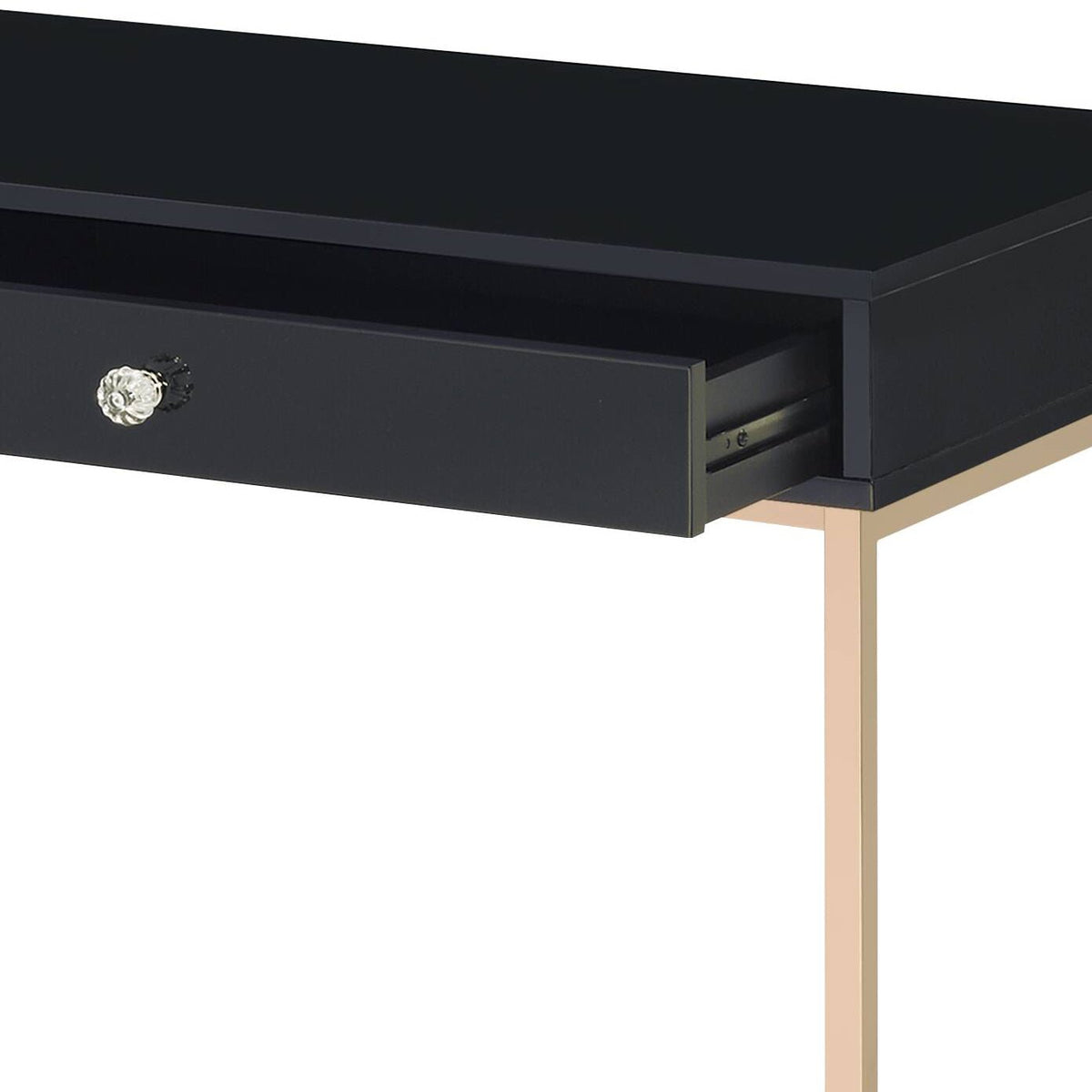 Modern Black High Gloss Writing Desk with Gold Metal Base - 1st Choice Furniture Direct