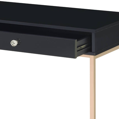 Modern Black High Gloss Writing Desk with Gold Metal Base - 1st Choice Furniture Direct