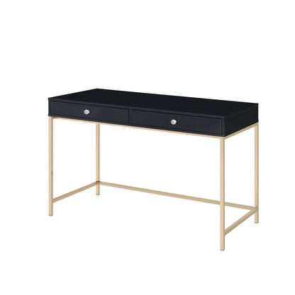 Modern Black High Gloss Writing Desk with Gold Metal Base - 1st Choice Furniture Direct