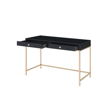 Modern Black High Gloss Writing Desk with Gold Metal Base - 1st Choice Furniture Direct