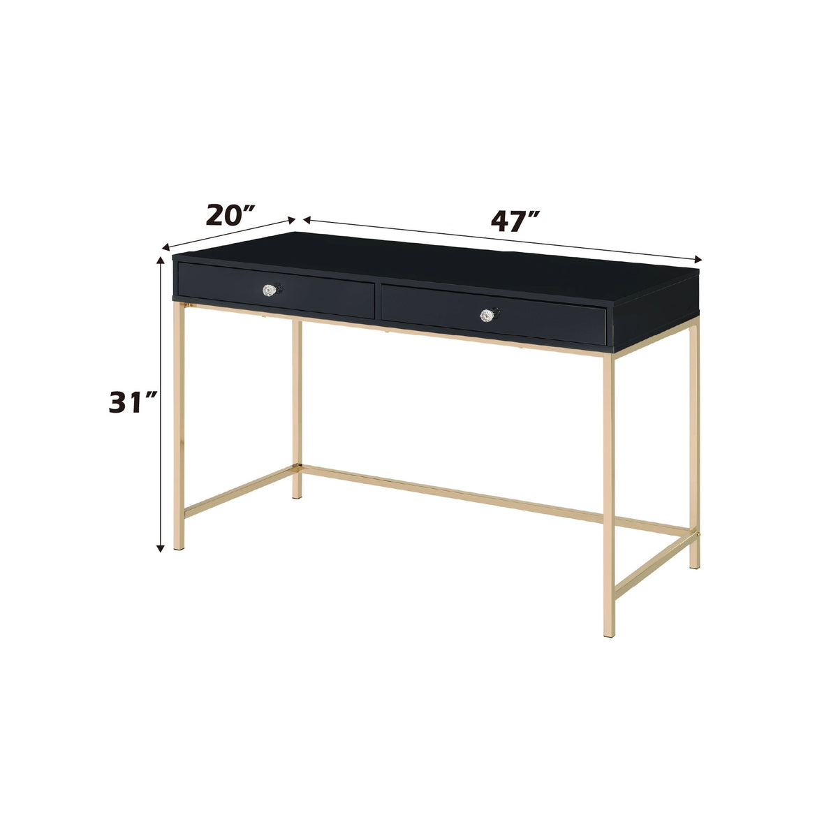 Modern Black High Gloss Writing Desk with Gold Metal Base - 1st Choice Furniture Direct