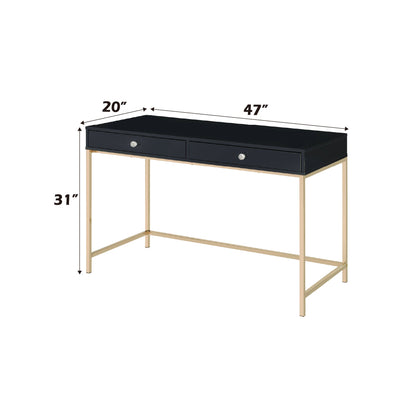 Modern Black High Gloss Writing Desk with Gold Metal Base - 1st Choice Furniture Direct