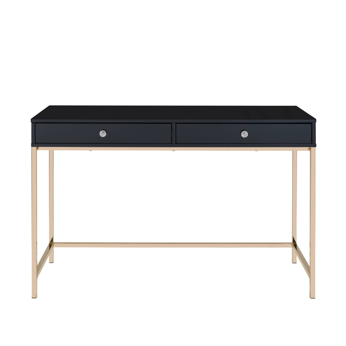 Modern Black High Gloss Writing Desk with Gold Metal Base - 1st Choice Furniture Direct