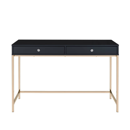 Modern Black High Gloss Writing Desk with Gold Metal Base - 1st Choice Furniture Direct