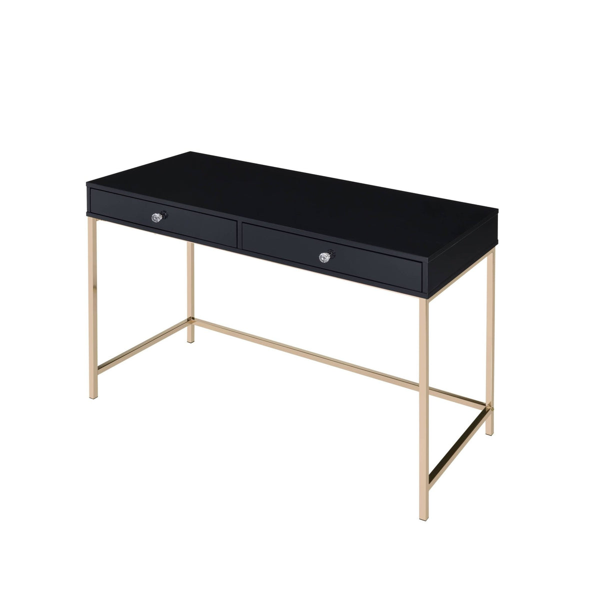 Modern Black High Gloss Writing Desk with Gold Metal Base - 1st Choice Furniture Direct