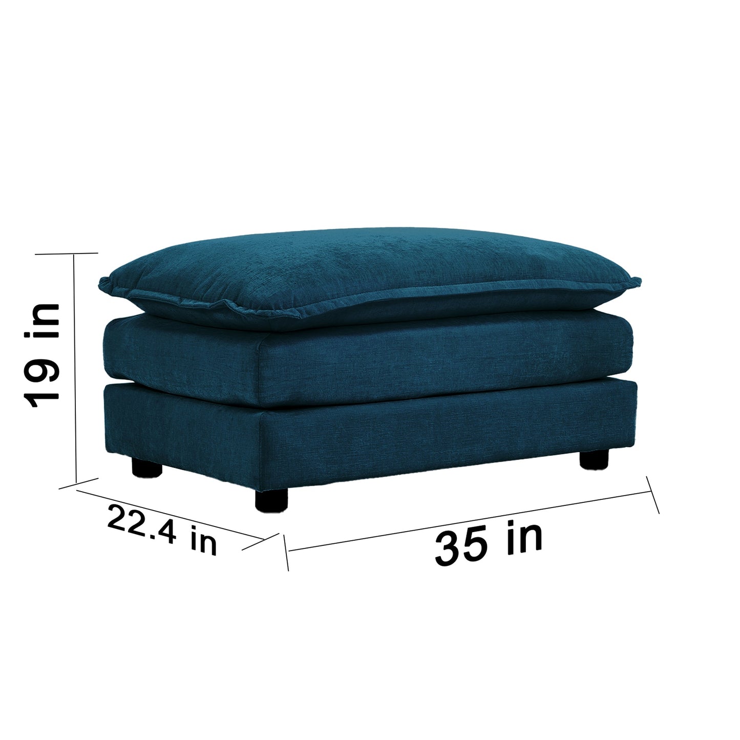 Modern Blue Chenille Ottoman – Modular Footrest Sofa Stool with Solid Wood Frame - 1st Choice Furniture Direct