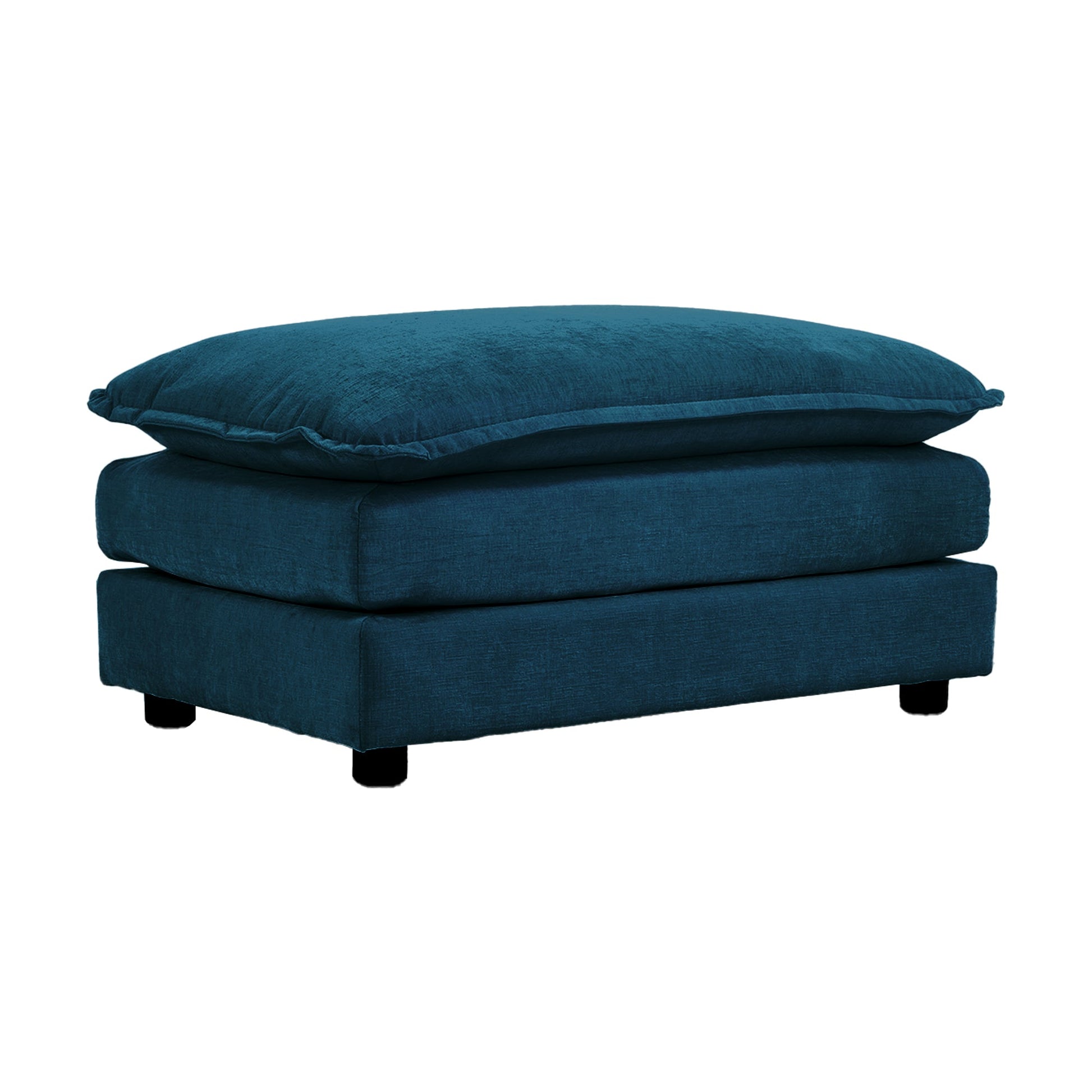 Modern Blue Chenille Ottoman – Modular Footrest Sofa Stool with Solid Wood Frame - 1st Choice Furniture Direct