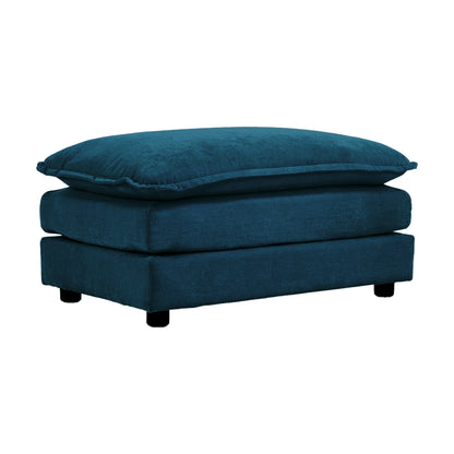 Modern Blue Chenille Ottoman – Modular Footrest Sofa Stool with Solid Wood Frame - 1st Choice Furniture Direct