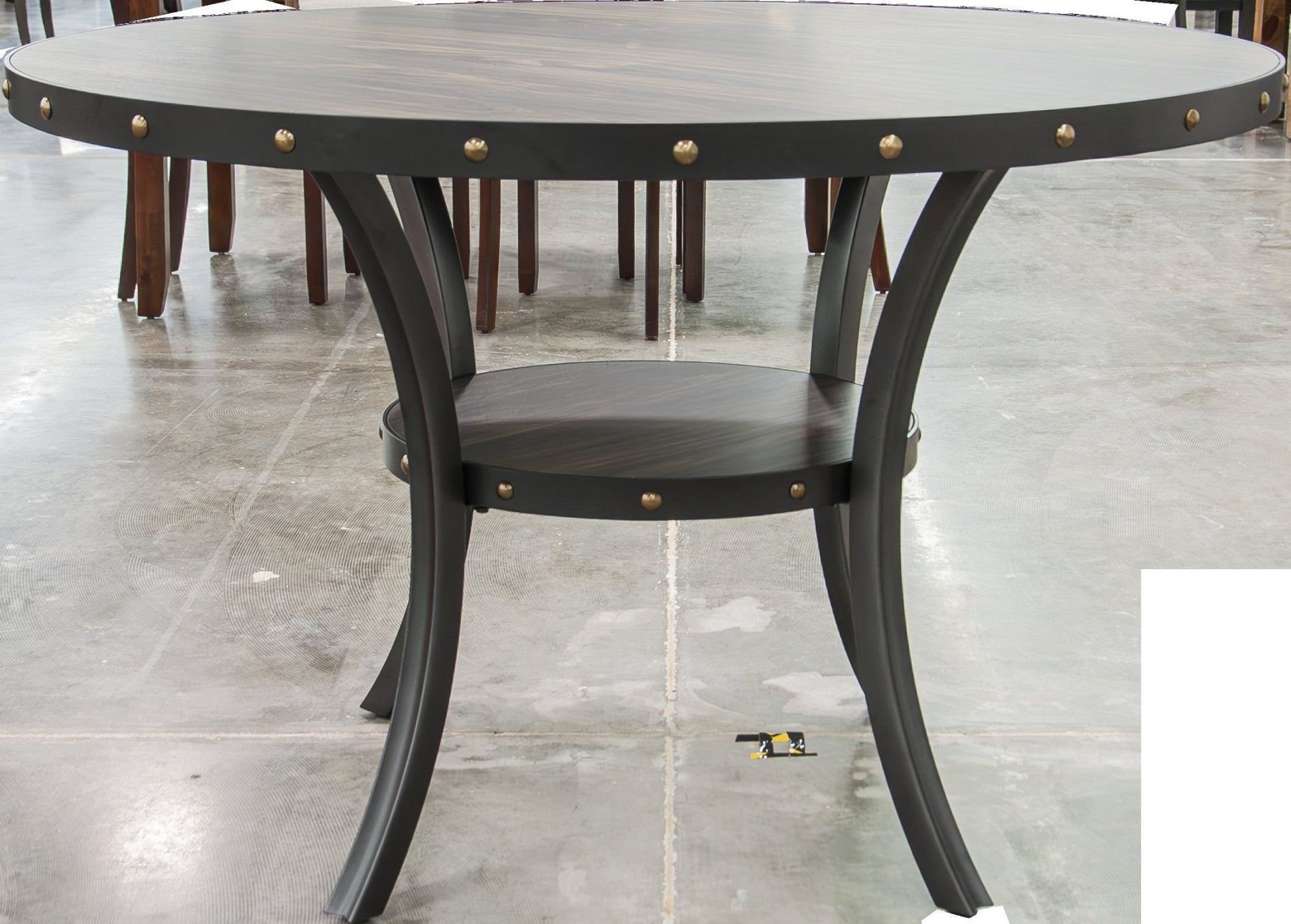 Modern Classic Dining Room Furniture Natural Wood Round Dining Table 4x Side Chairs Charcoal Fabric Tufted Roll Back Top Chair Storage Shelve 5pc Dining Set - 1st Choice Furniture Direct