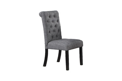 Modern Classic Dining Room Furniture Natural Wood Round Dining Table 4x Side Chairs Charcoal Fabric Tufted Roll Back Top Chair Storage Shelve 5pc Dining Set - 1st Choice Furniture Direct