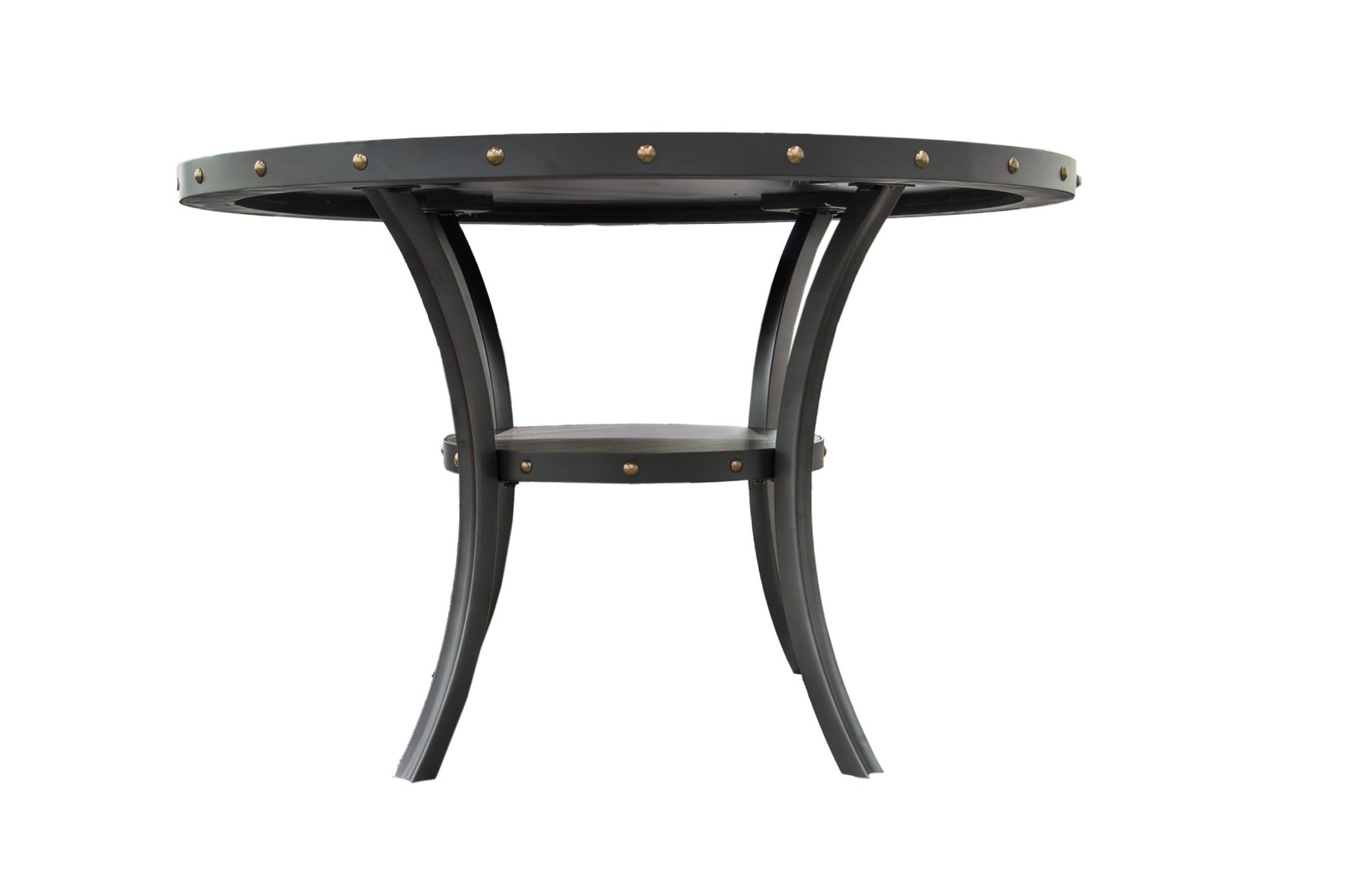 Modern Classic Dining Room Furniture Natural Wood Round Dining Table 4x Side Chairs Charcoal Fabric Tufted Roll Back Top Chair Storage Shelve 5pc Dining Set - 1st Choice Furniture Direct