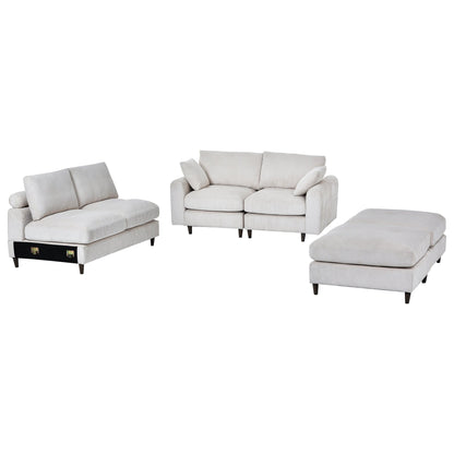 Modern corduroy modular section sofa, U - shaped convertible L - shaped sofa set with pillow, oversized sectional sofa with footstool, suitable for living room, attic, apartment, office - white 6 seat - 1st Choice Furniture Direct