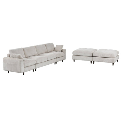 Modern corduroy modular section sofa, U - shaped convertible L - shaped sofa set with pillow, oversized sectional sofa with footstool, suitable for living room, attic, apartment, office - white 6 seat - 1st Choice Furniture Direct