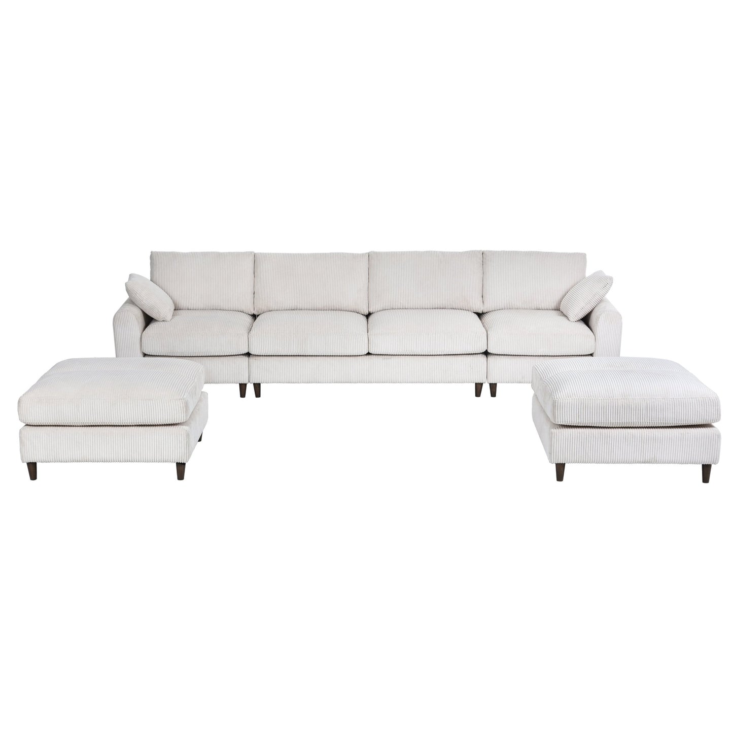 Modern corduroy modular section sofa, U - shaped convertible L - shaped sofa set with pillow, oversized sectional sofa with footstool, suitable for living room, attic, apartment, office - white 6 seat - 1st Choice Furniture Direct