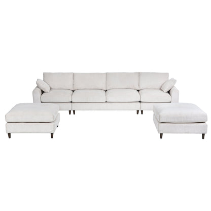 Modern corduroy modular section sofa, U - shaped convertible L - shaped sofa set with pillow, oversized sectional sofa with footstool, suitable for living room, attic, apartment, office - white 6 seat - 1st Choice Furniture Direct
