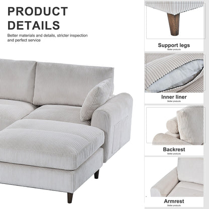 Modern corduroy modular section sofa, U - shaped convertible L - shaped sofa set with pillow, oversized sectional sofa with footstool, suitable for living room, attic, apartment, office - white 6 seat - 1st Choice Furniture Direct