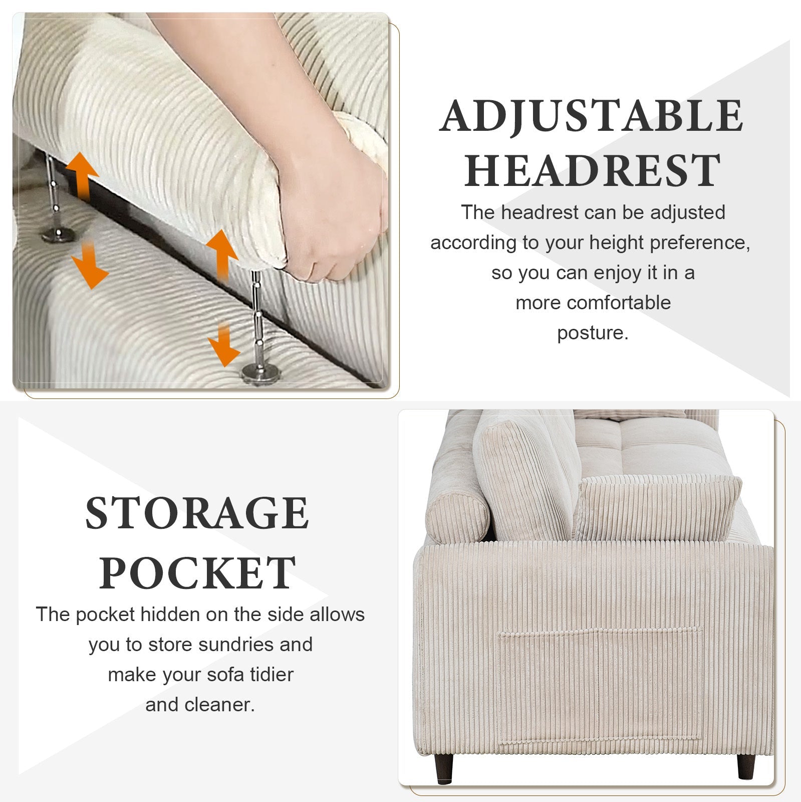 Modern corduroy modular section sofa, U - shaped convertible L - shaped sofa set with pillow, oversized sectional sofa with footstool, suitable for living room, attic, apartment, office - white 6 seat - 1st Choice Furniture Direct