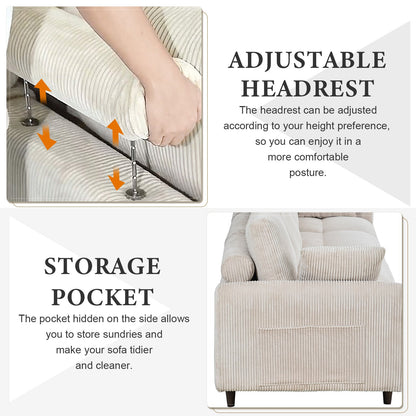 Modern corduroy modular section sofa, U - shaped convertible L - shaped sofa set with pillow, oversized sectional sofa with footstool, suitable for living room, attic, apartment, office - white 6 seat - 1st Choice Furniture Direct