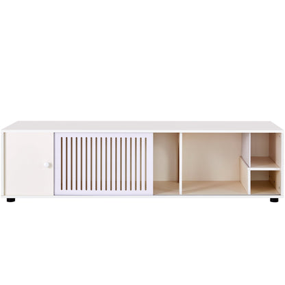 Modern Cream White TV Stand with Storage, Cat Litter Box Enclosure with Removable Sliding Door - 1st Choice Furniture Direct
