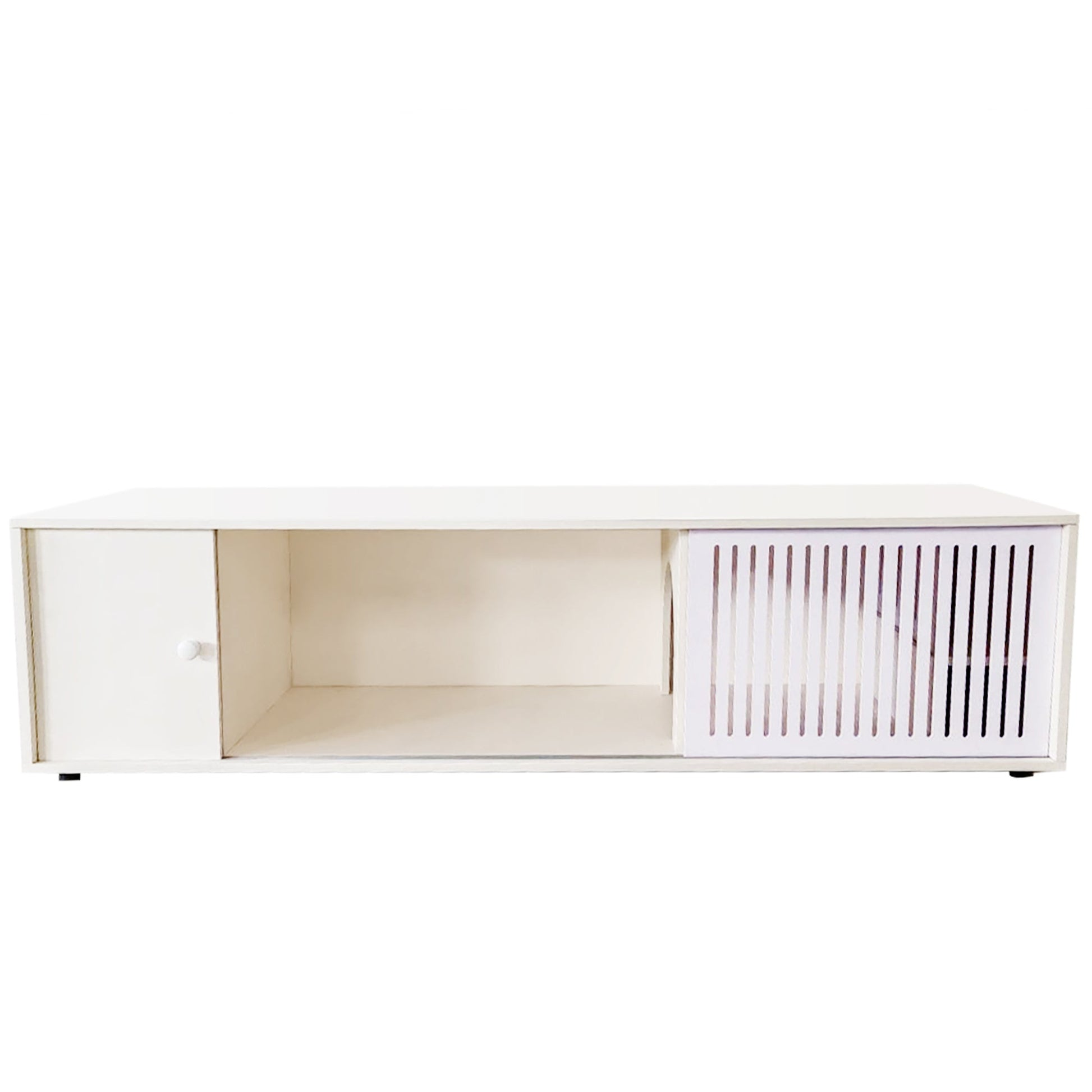 Modern Cream White TV Stand with Storage, Cat Litter Box Enclosure with Removable Sliding Door - 1st Choice Furniture Direct