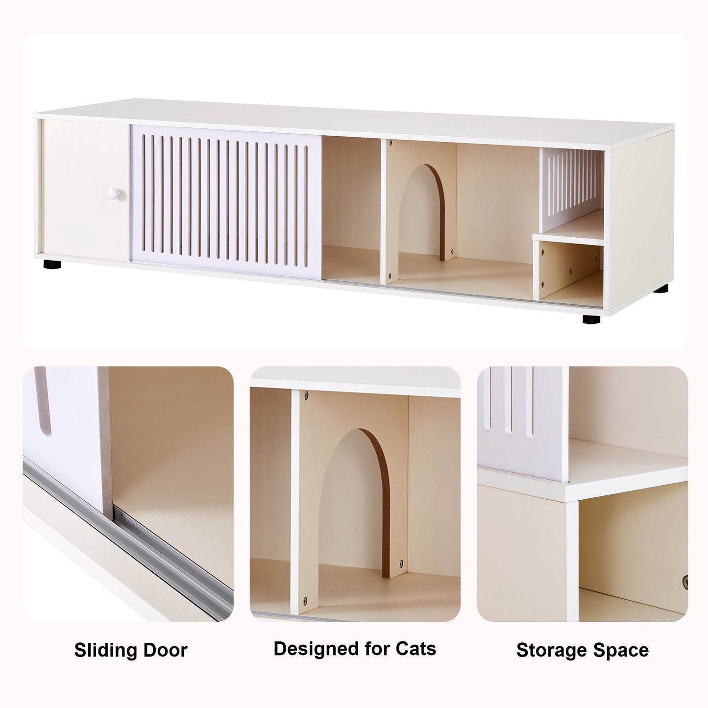 Modern Cream White TV Stand with Storage, Cat Litter Box Enclosure with Removable Sliding Door - 1st Choice Furniture Direct