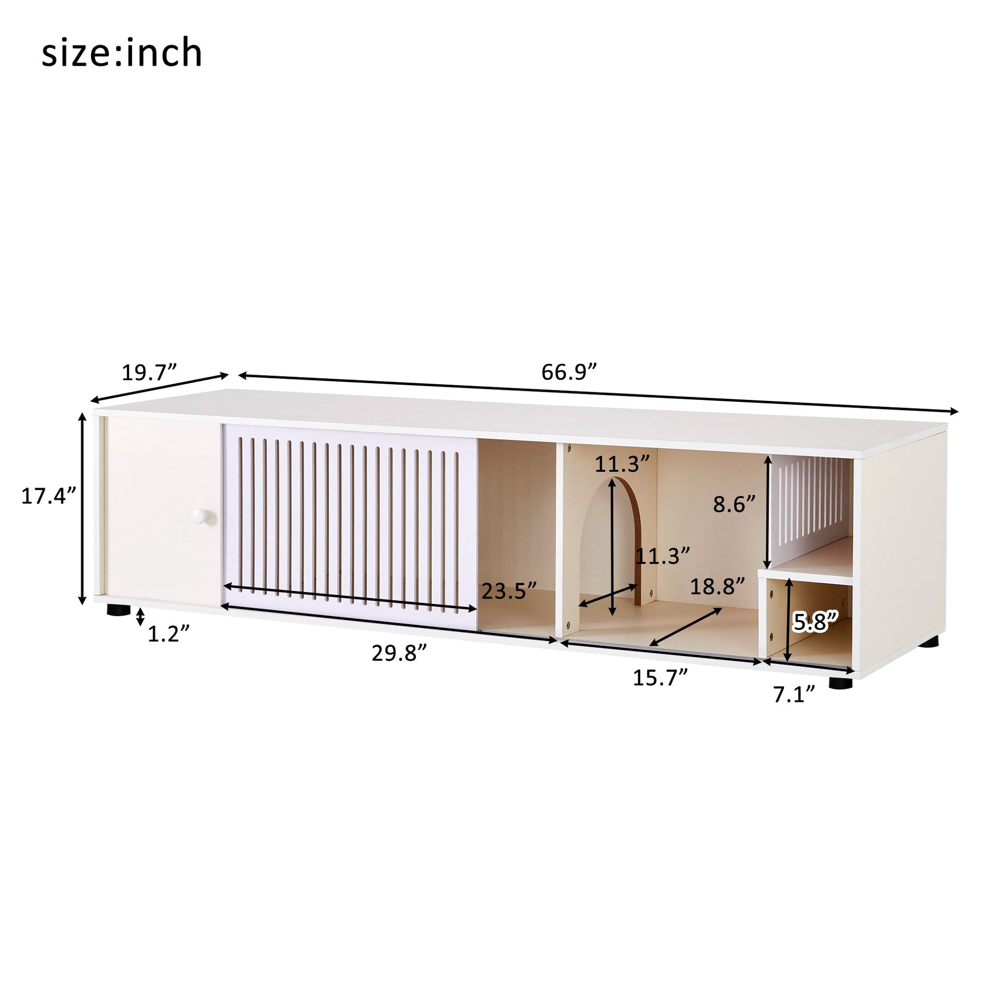 Modern Cream White TV Stand with Storage, Cat Litter Box Enclosure with Removable Sliding Door - 1st Choice Furniture Direct