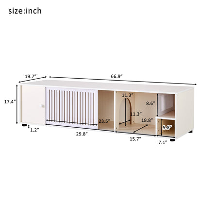 Modern Cream White TV Stand with Storage, Cat Litter Box Enclosure with Removable Sliding Door - 1st Choice Furniture Direct