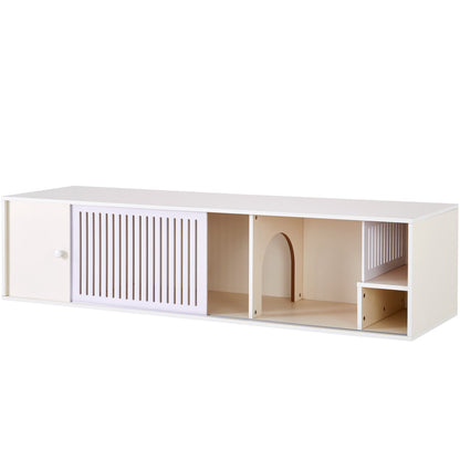 Modern Cream White TV Stand with Storage, Cat Litter Box Enclosure with Removable Sliding Door - 1st Choice Furniture Direct