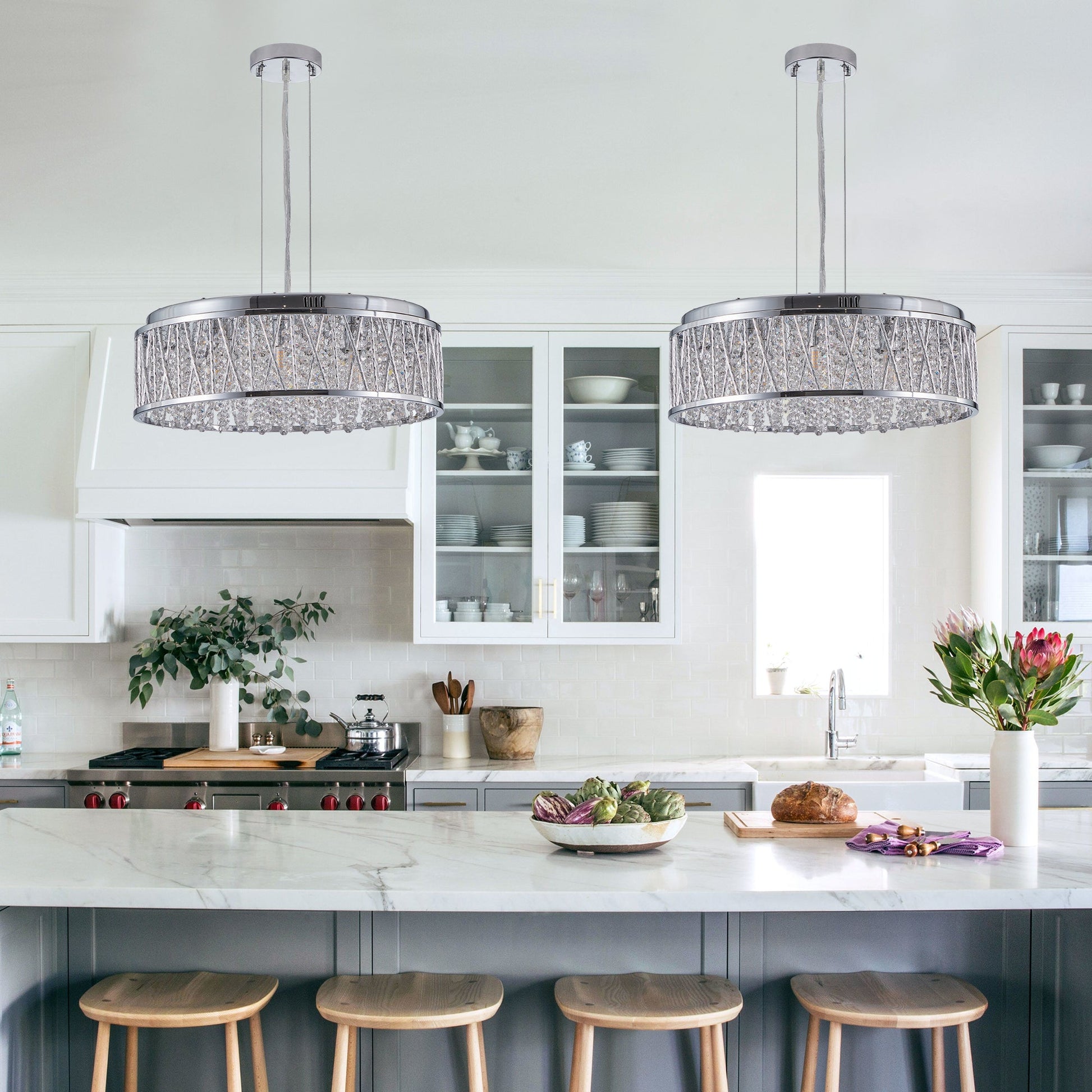 Modern Crystal Flush Mount Chandelier Ceiling Light Silver - 1st Choice Furniture Direct