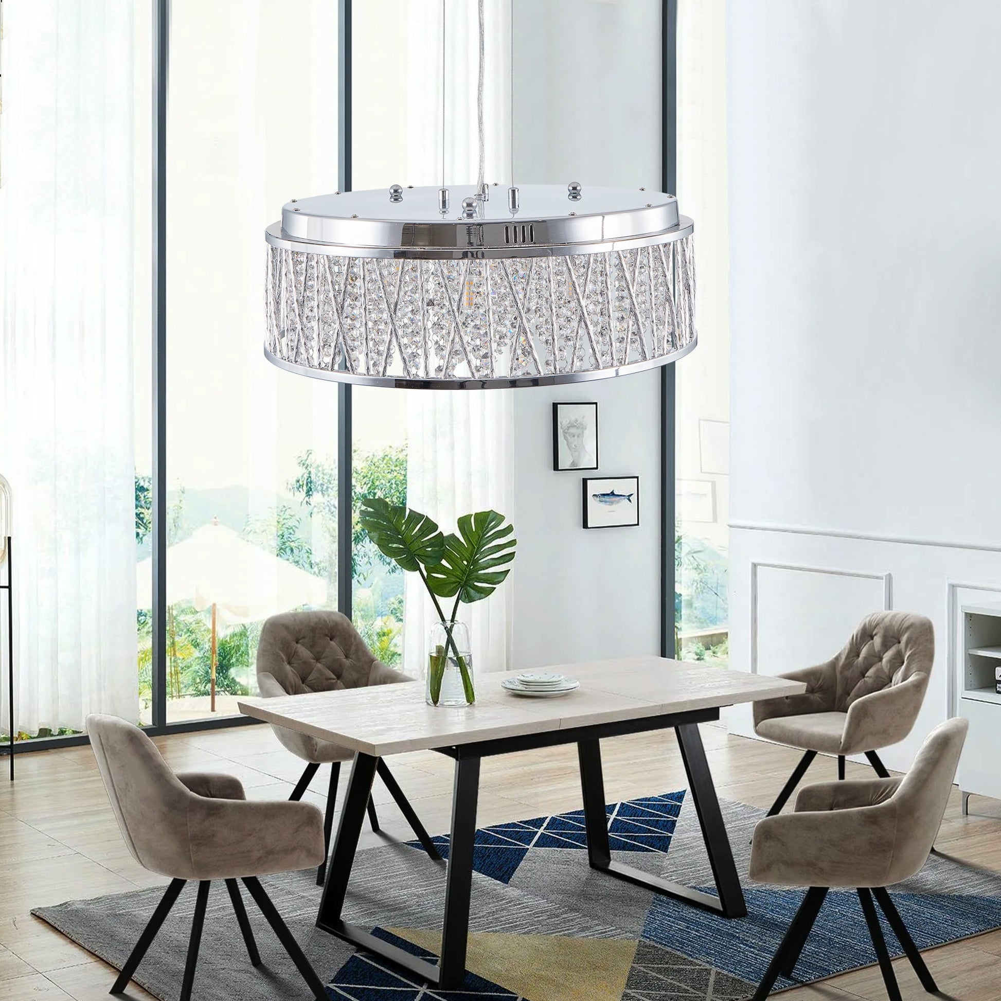 Modern Crystal Flush Mount Chandelier Ceiling Light Silver - 1st Choice Furniture Direct