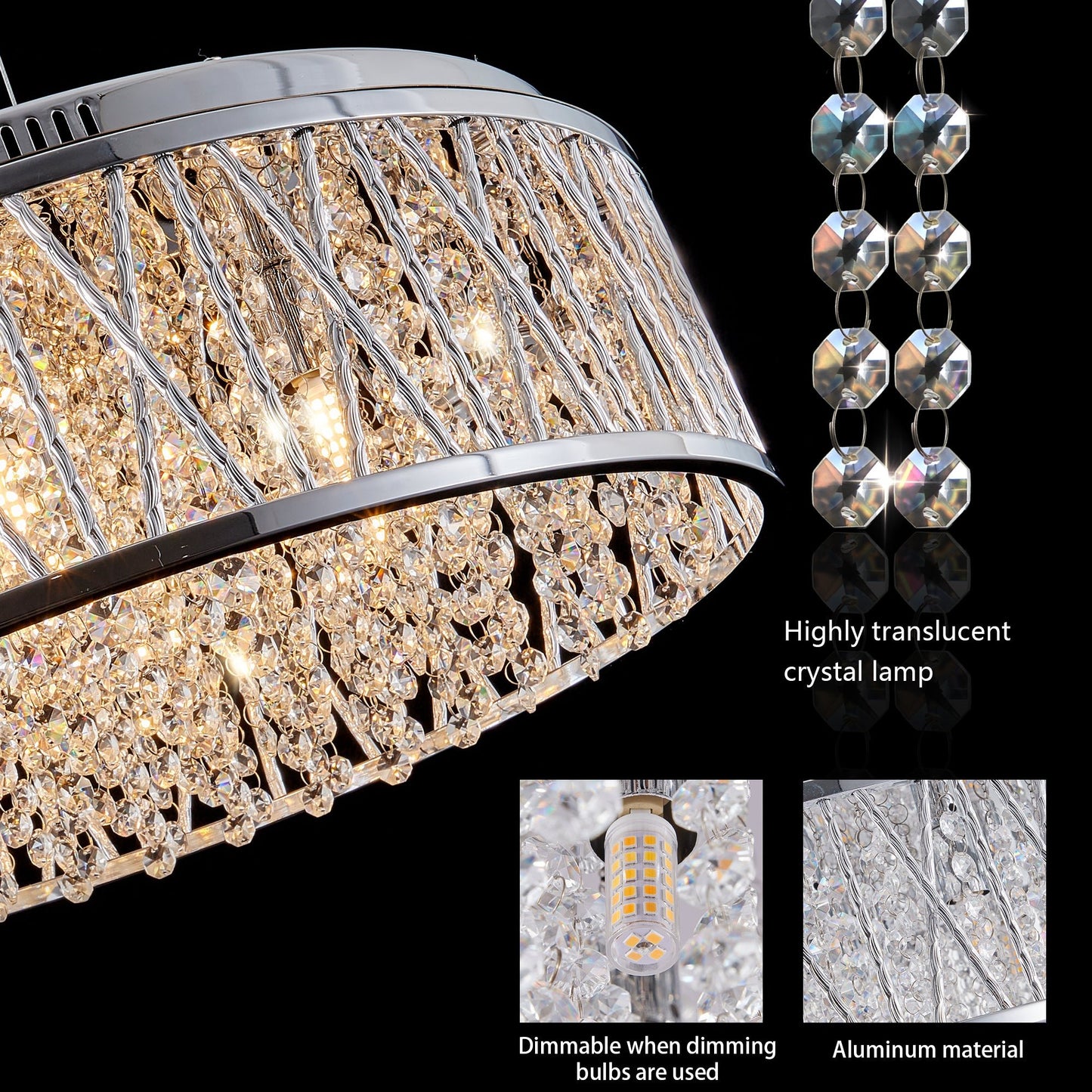 Modern Crystal Flush Mount Chandelier Ceiling Light Silver - 1st Choice Furniture Direct