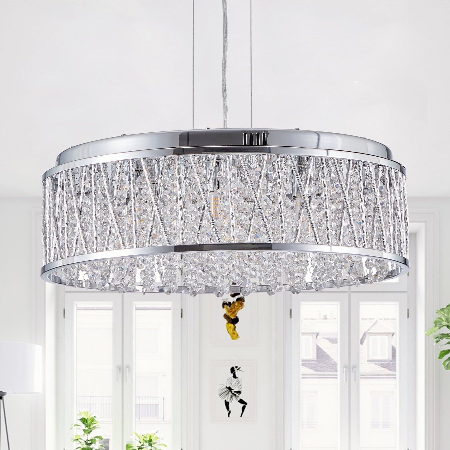 Modern Crystal Flush Mount Chandelier Ceiling Light Silver - 1st Choice Furniture Direct