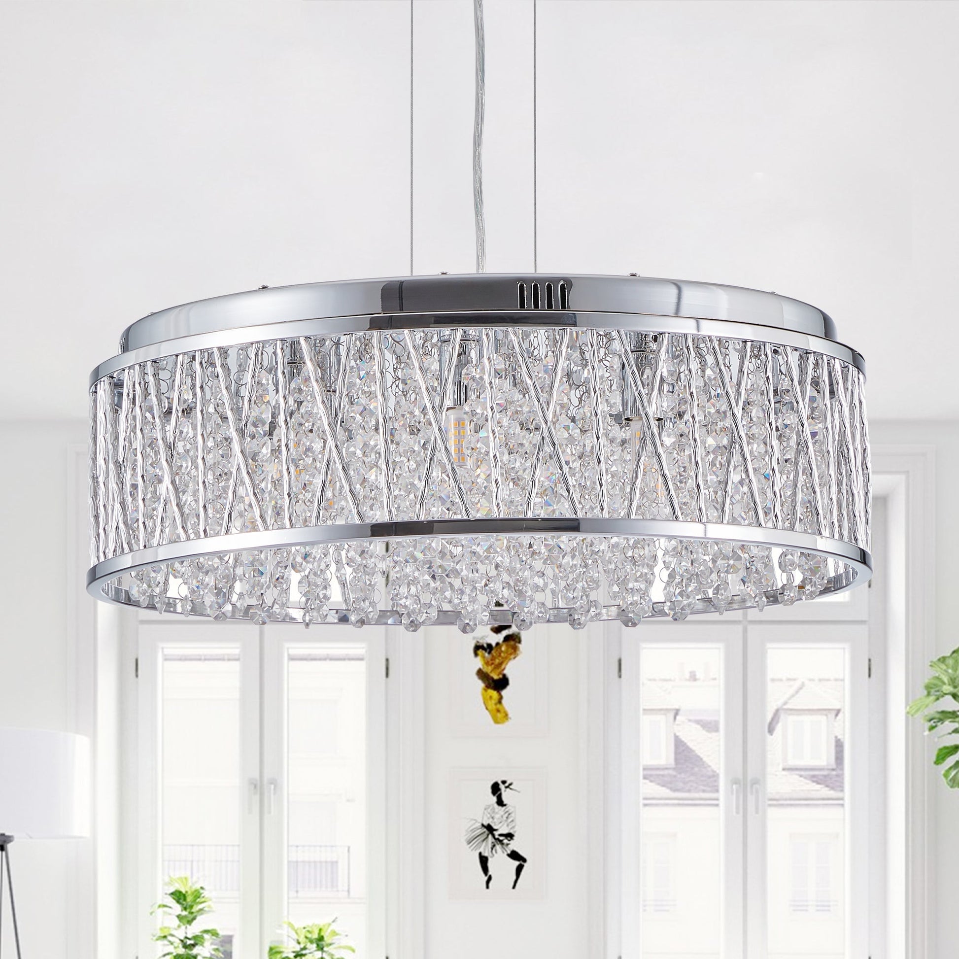 Modern Crystal Flush Mount Chandelier Ceiling Light Silver - 1st Choice Furniture Direct