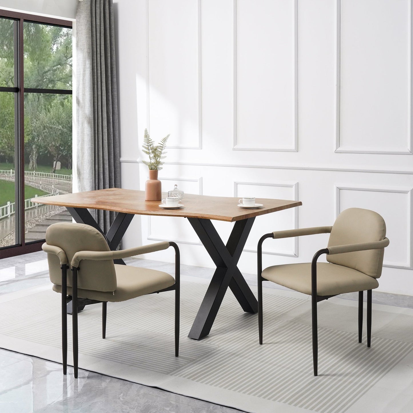 Modern Dining Chair Set of 2 with Iron Frame in Espresso and Khaki - 1st Choice Furniture Direct