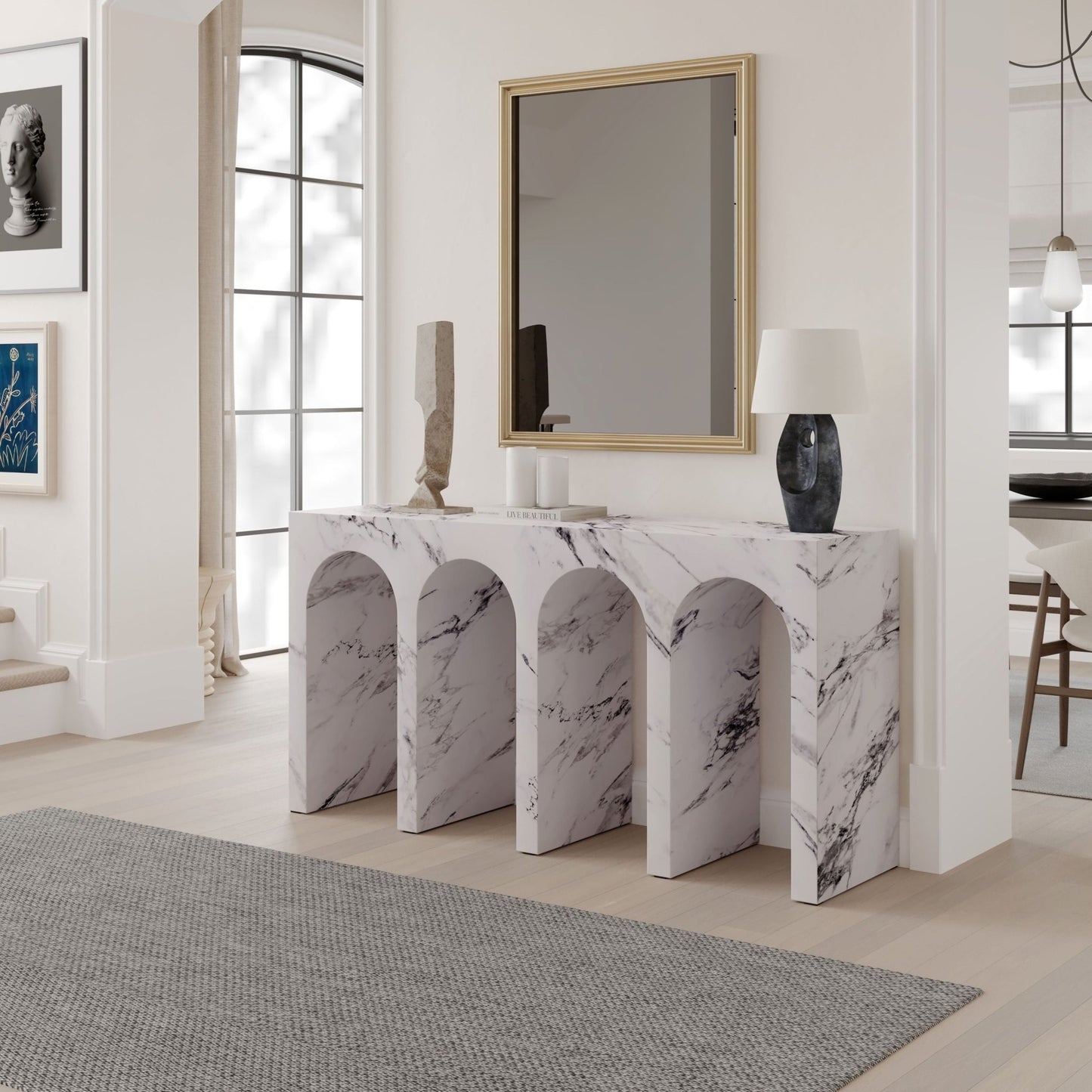 Modern Engineered Stone Console Table with Marble Finish - 1st Choice Furniture Direct