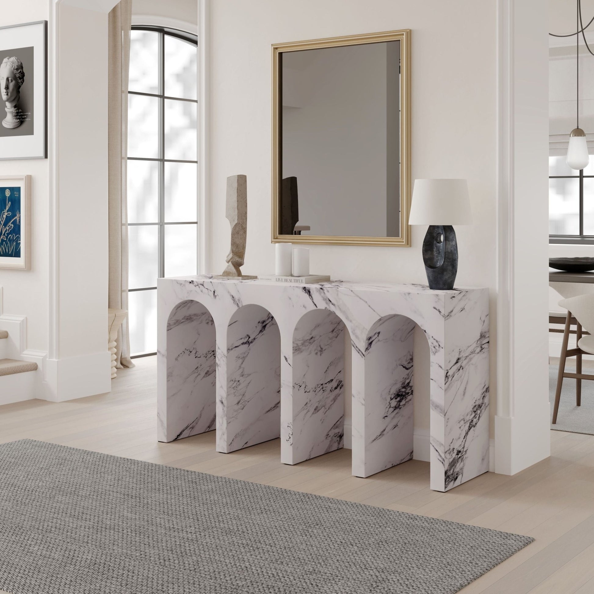 Modern Engineered Stone Console Table with Marble Finish - 1st Choice Furniture Direct