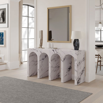 Modern Engineered Stone Console Table with Marble Finish - 1st Choice Furniture Direct