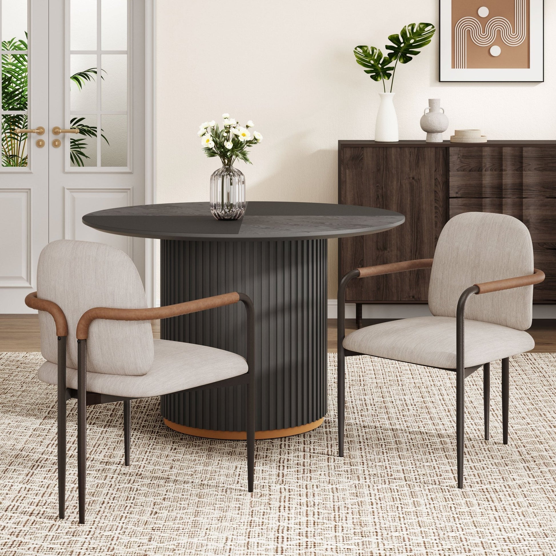 Modern Espresso and Beige Dining Chair Set with Durable Iron Frame and Comfortable Fabric Upholstery - 1st Choice Furniture Direct