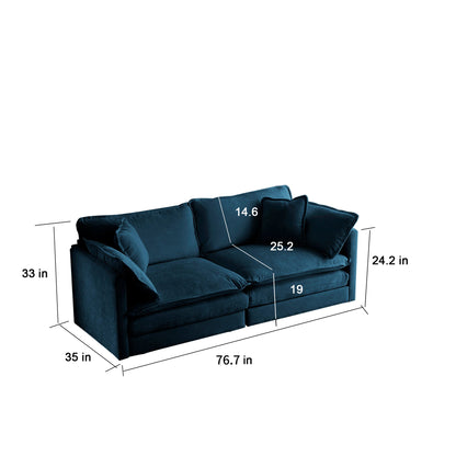 Modern Fabric Loveseat Sofa Couch for Living Room, Upholstered Large Size Deep Seat 2 - Seat Sofa with 4 Pillows ,Blue Chenille - 1st Choice Furniture Direct