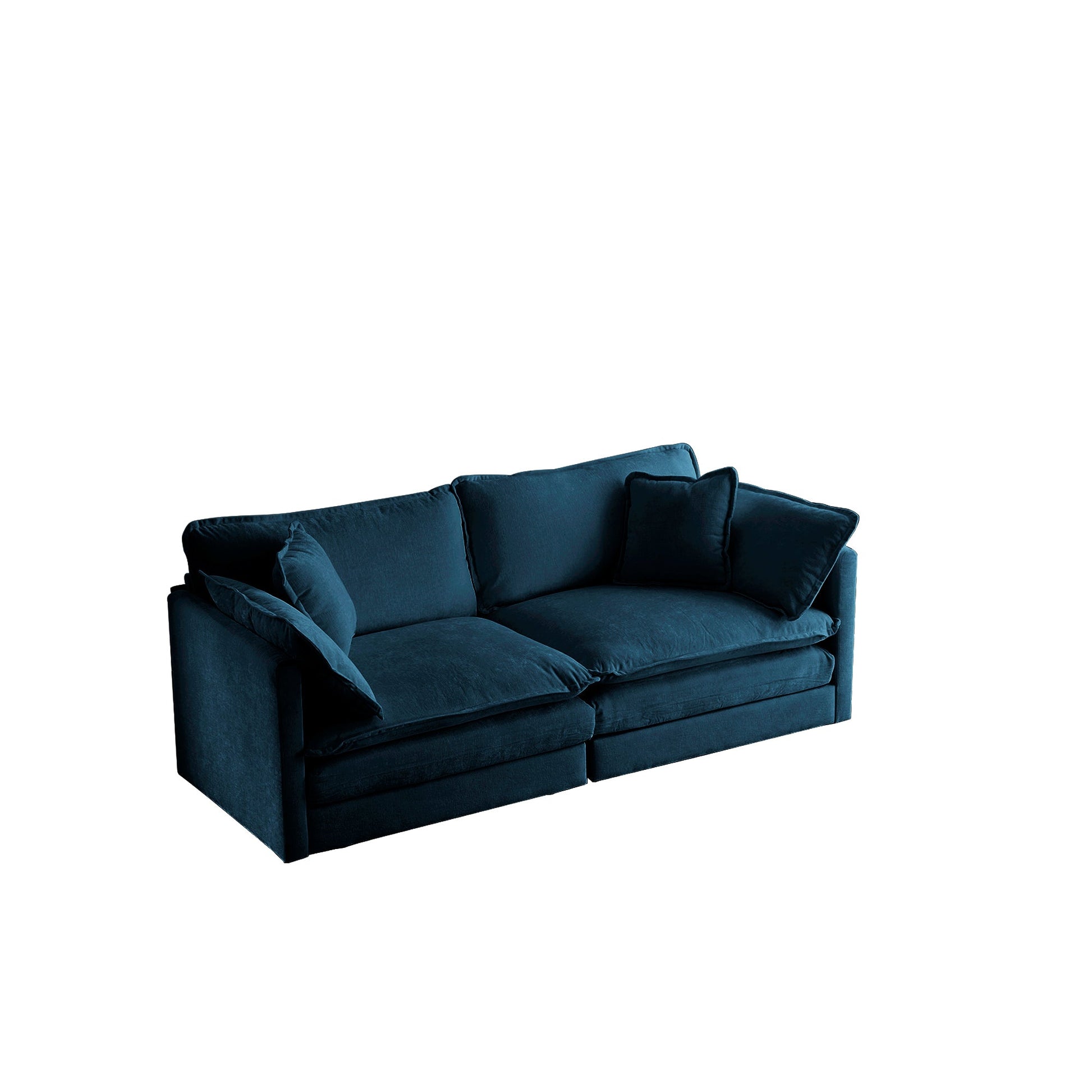 Modern Fabric Loveseat Sofa Couch for Living Room, Upholstered Large Size Deep Seat 2 - Seat Sofa with 4 Pillows ,Blue Chenille - 1st Choice Furniture Direct