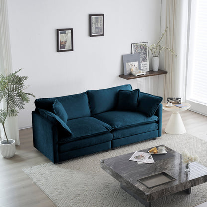 Modern Fabric Loveseat Sofa Couch for Living Room, Upholstered Large Size Deep Seat 2 - Seat Sofa with 4 Pillows ,Blue Chenille - 1st Choice Furniture Direct