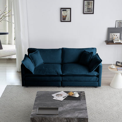 Modern Fabric Loveseat Sofa Couch for Living Room, Upholstered Large Size Deep Seat 2 - Seat Sofa with 4 Pillows ,Blue Chenille - 1st Choice Furniture Direct