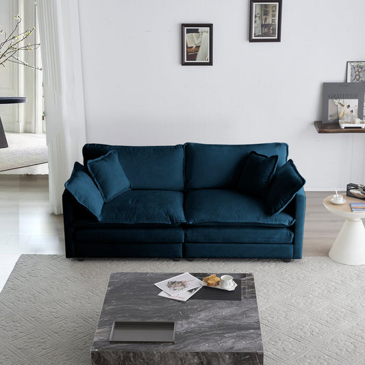 Modern Fabric Loveseat Sofa Couch for Living Room, Upholstered Large Size Deep Seat 2 - Seat Sofa with 4 Pillows ,Blue Chenille - 1st Choice Furniture Direct
