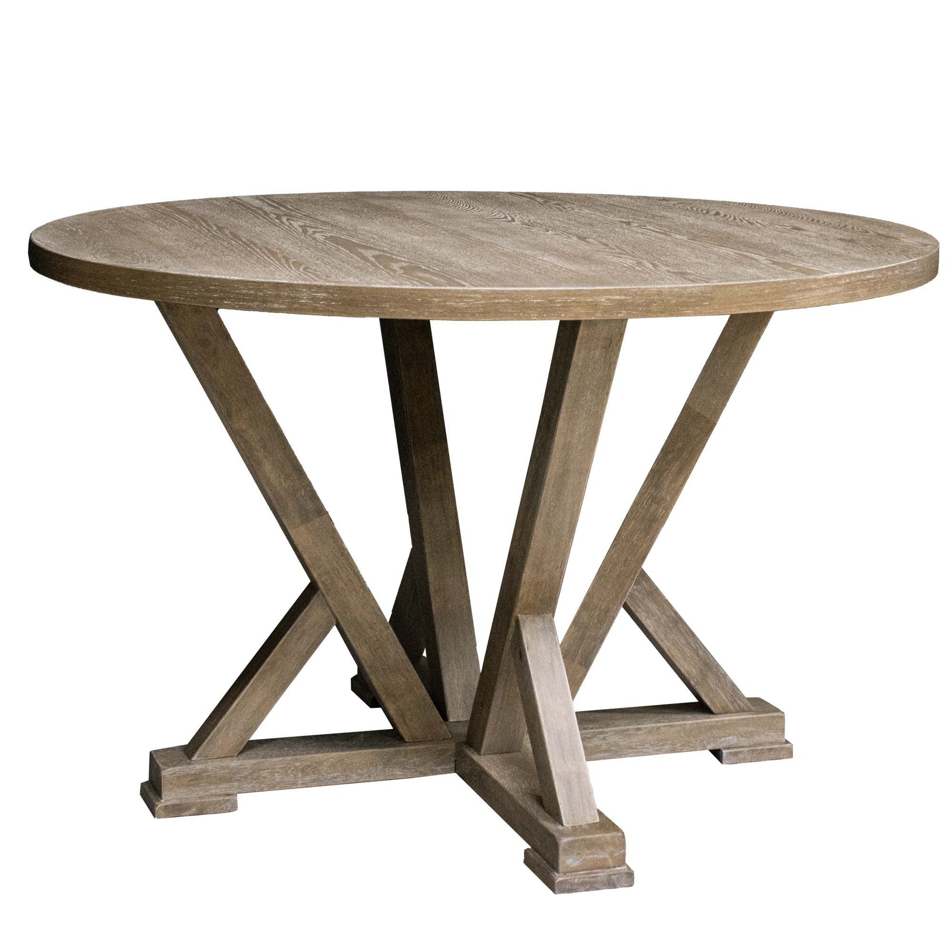 Modern Farmhouse Round Dining Table 45.7inch Solid Wood Rubberwood Antique Finishing Rustic Look Distressed Look Wire Brushed for 4 seaters - 1st Choice Furniture Direct