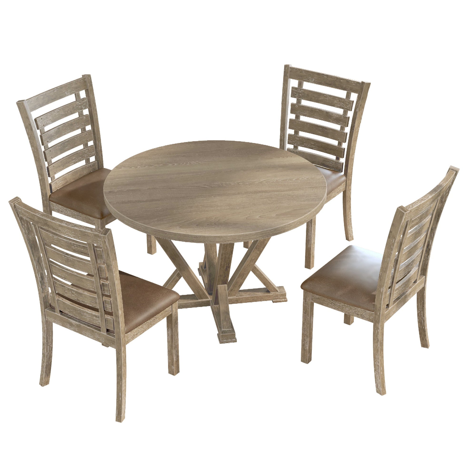 Modern Farmhouse Round Dining Table 45.7inch Solid Wood Rubberwood Antique Finishing Rustic Look Distressed Look Wire Brushed for 4 seaters - 1st Choice Furniture Direct