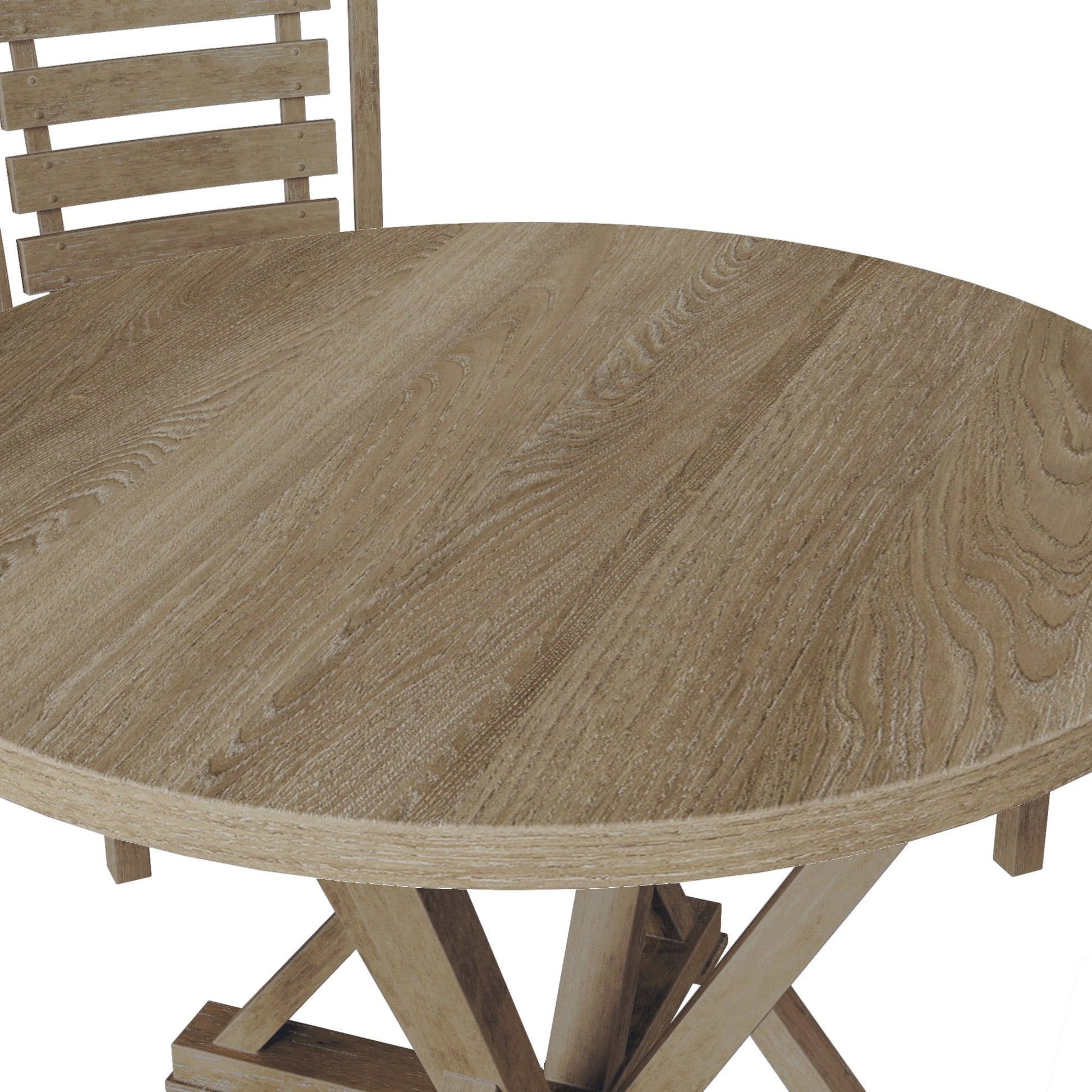 Modern Farmhouse Round Dining Table 45.7inch Solid Wood Rubberwood Antique Finishing Rustic Look Distressed Look Wire Brushed for 4 seaters - 1st Choice Furniture Direct