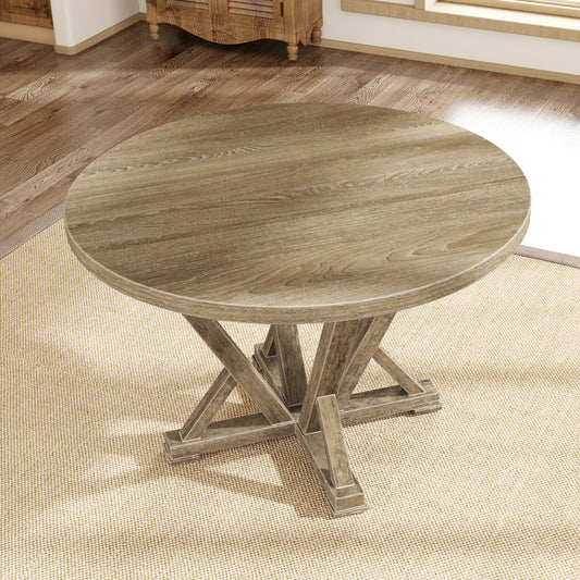 Modern Farmhouse Round Dining Table 45.7inch Solid Wood Rubberwood Antique Finishing Rustic Look Distressed Look Wire Brushed for 4 seaters - 1st Choice Furniture Direct