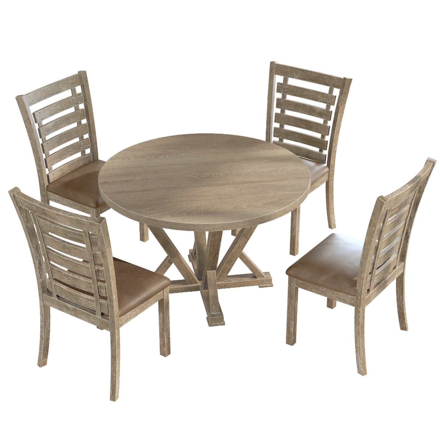Modern Farmhouse Round Dining Table 45.7inch Solid Wood Rubberwood Antique Finishing Rustic Look Distressed Look Wire Brushed for 4 seaters - 1st Choice Furniture Direct